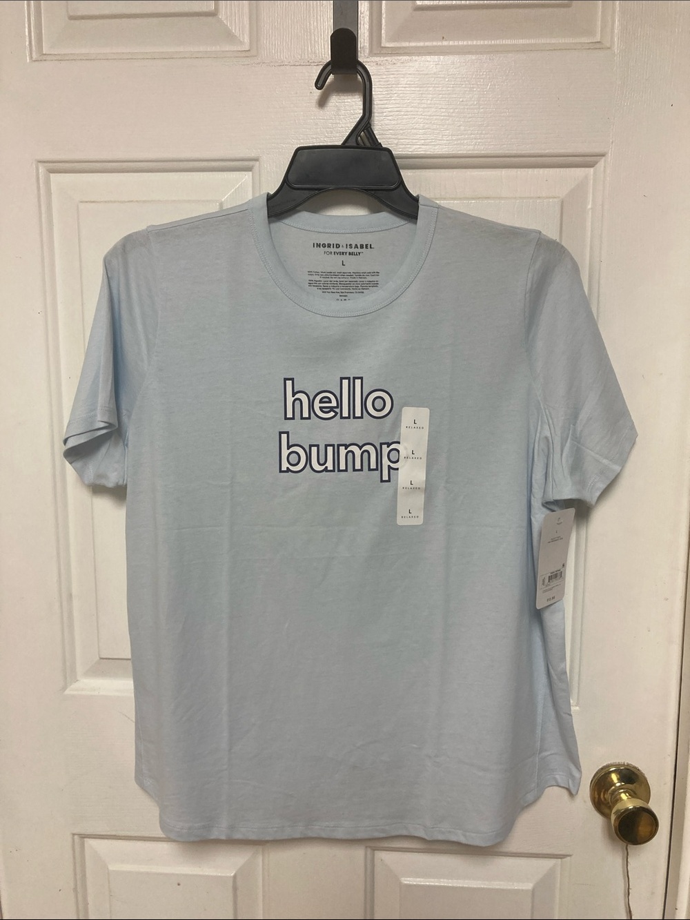 Ingrid & Isabel Light Blue "hello bump" Graphic Maternity Tee